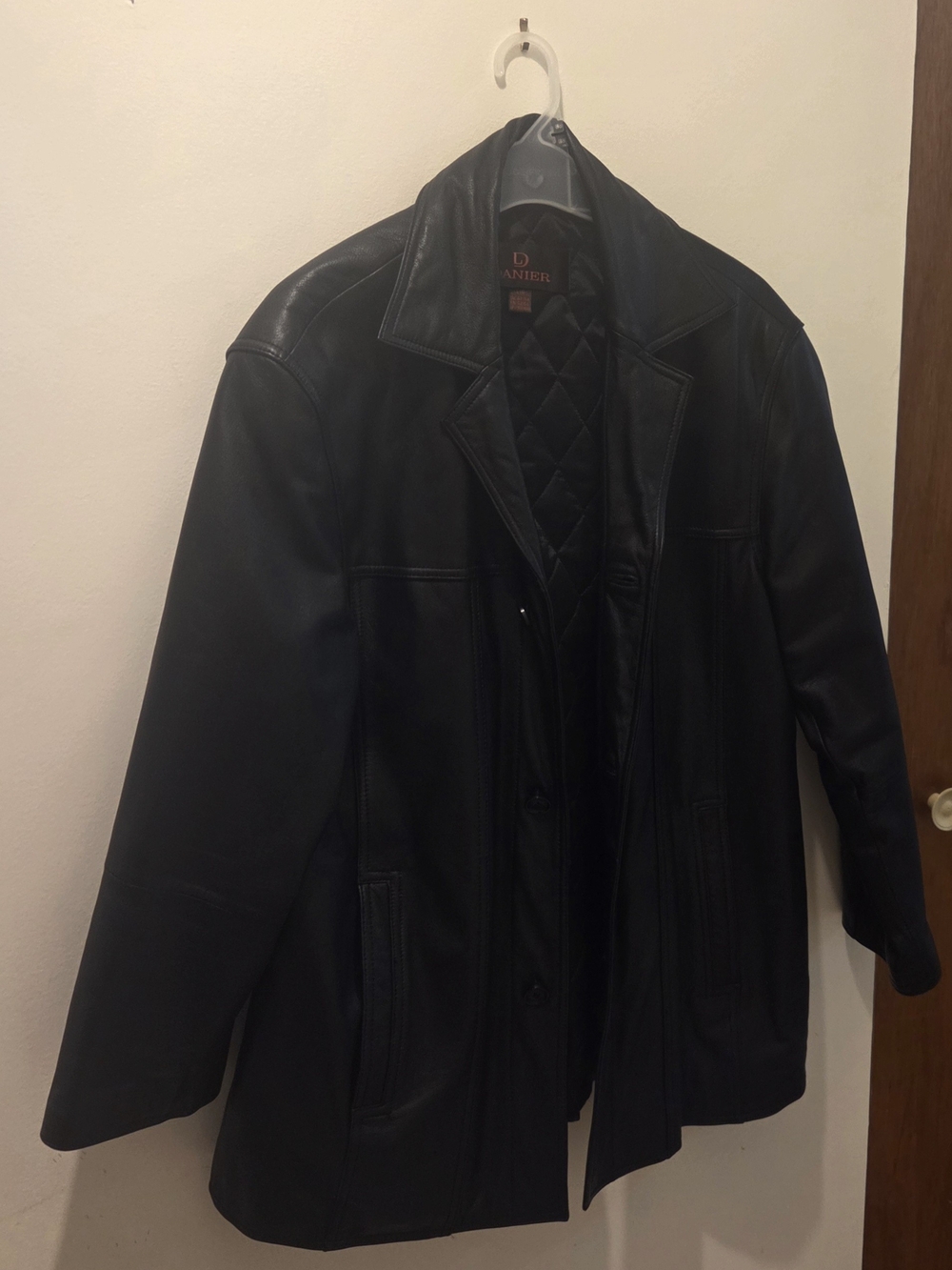 Danier Black Leather Pea Coat for Men